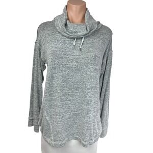CHICOS Zenergy  Sz 0/S  Gray Cowl Neck Pullover Top Drawstring Neck Long Sleeve